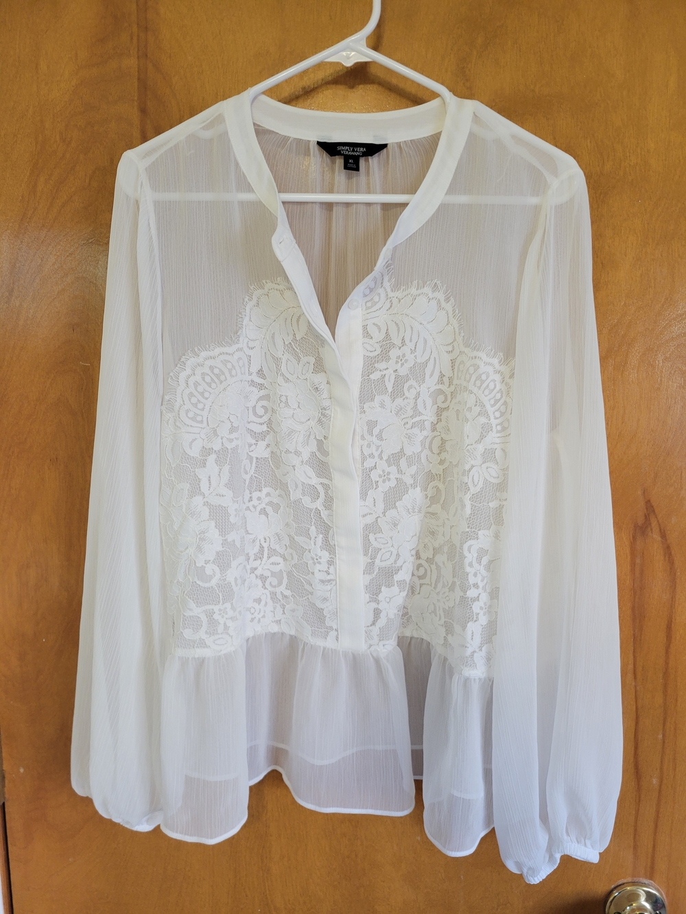 Simply Vera Vera Wang White Sheer Lace Peplum Blouse